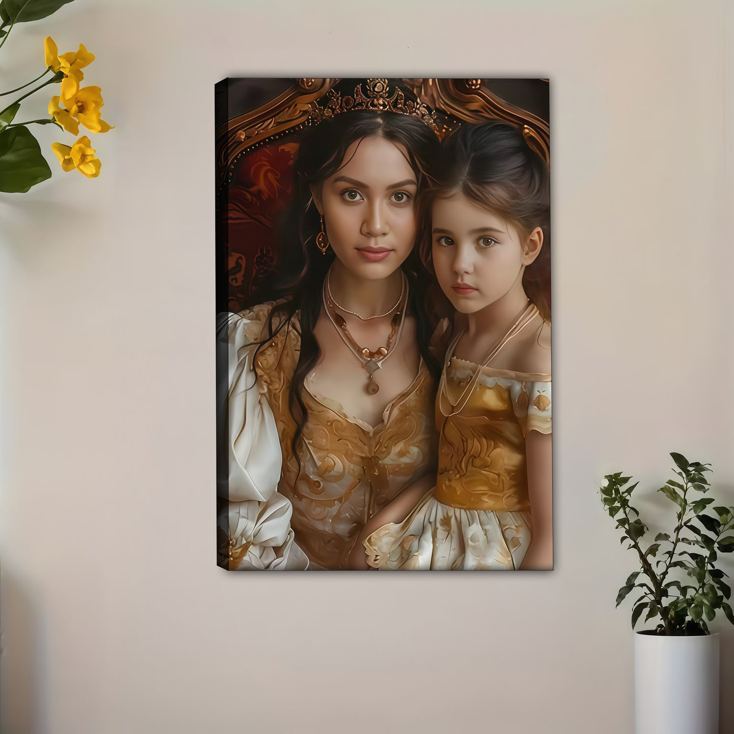 Custom Mother Daughter Portrait - Royal Renaissance Canvas Wall Art