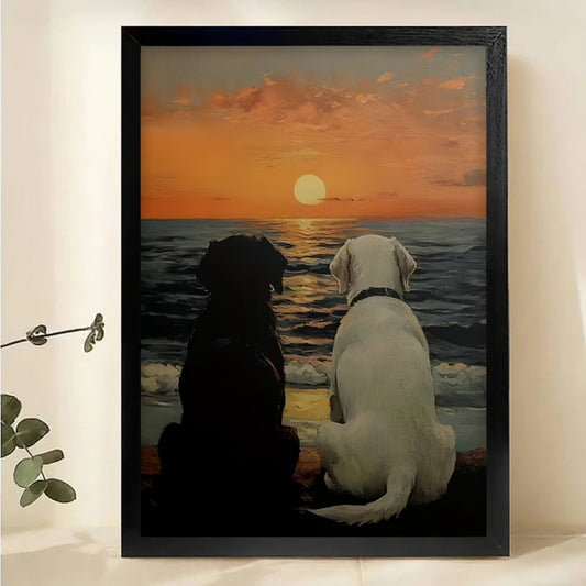 Two Dogs Watching Sunset Art Print - Beach Wall Decor|W1119