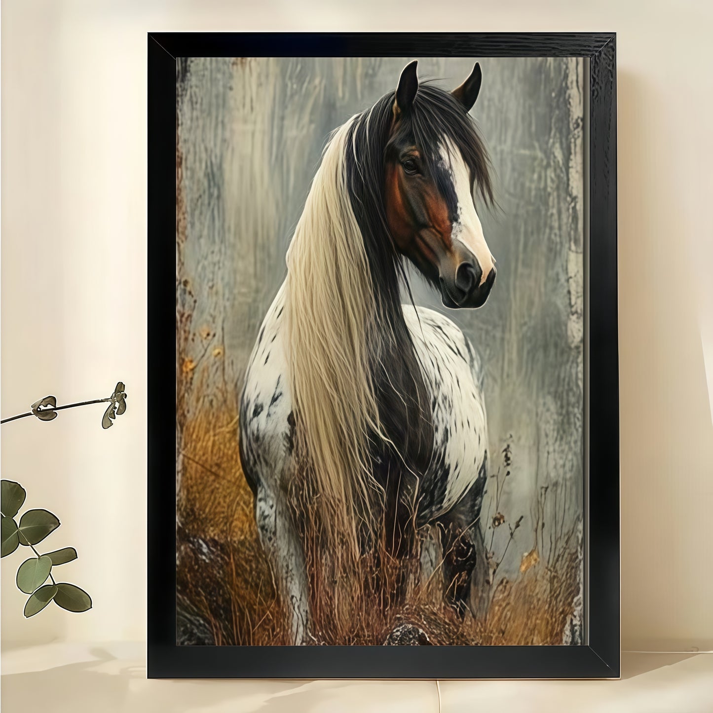 Realistic Horse Oil Painting – Classic Equine Wall Art on Natural Wood Canvas  | W823