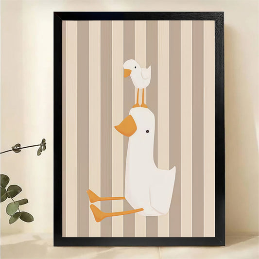Duck and Duckling Wall Art - Minimalist Nursery Decor Print|W1079