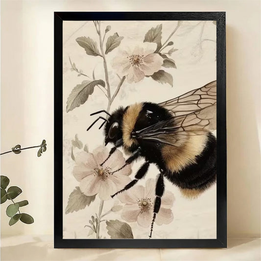 VVintage Bumblebee Botanical Art Print – Nature Wall Decor | W1438