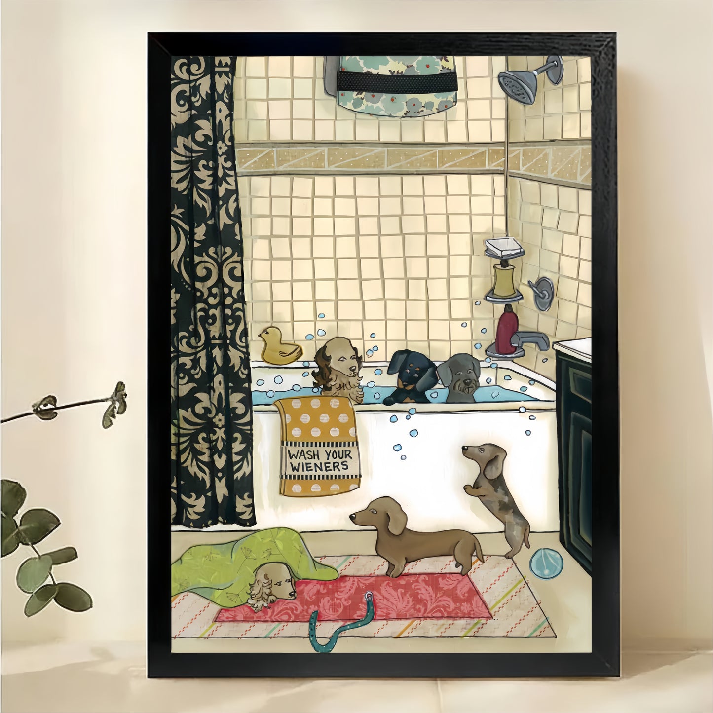 Dachshunds Bathroom Wall Art - Funny Wash Your Wieners Print|W1307