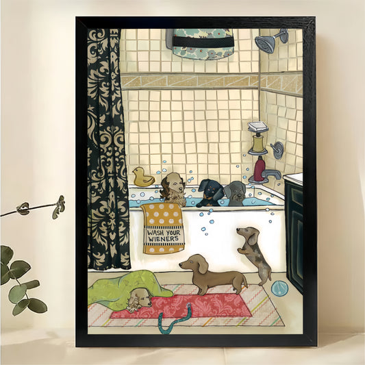 Dachshunds Bathroom Wall Art - Funny Wash Your Wieners Print|W1307