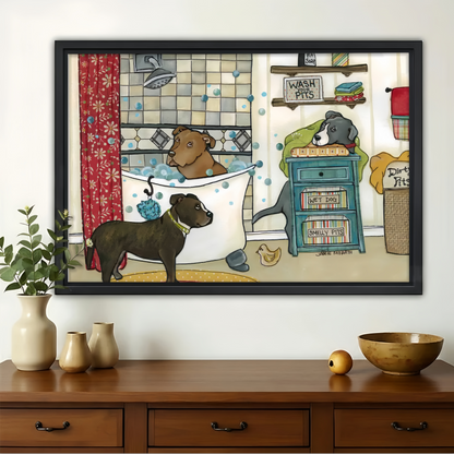 Wash Your Pits Pitbull Bathroom Wall Art - Funny Dog Canvas Print|W1348