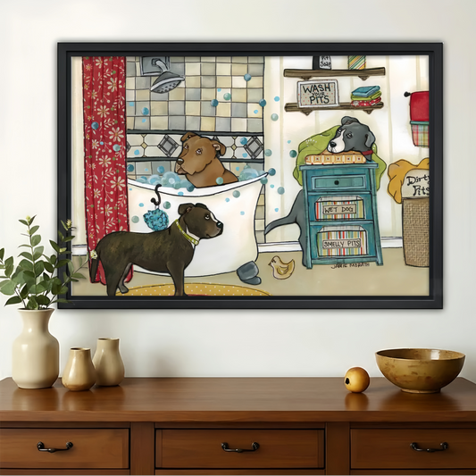Wash Your Pits Pitbull Bathroom Wall Art - Funny Dog Canvas Print|W1348