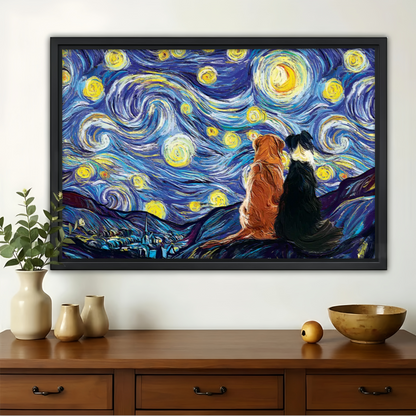 Dogs Under Starry Night Wall Art - Van Gogh Style Canvas Print|W1341