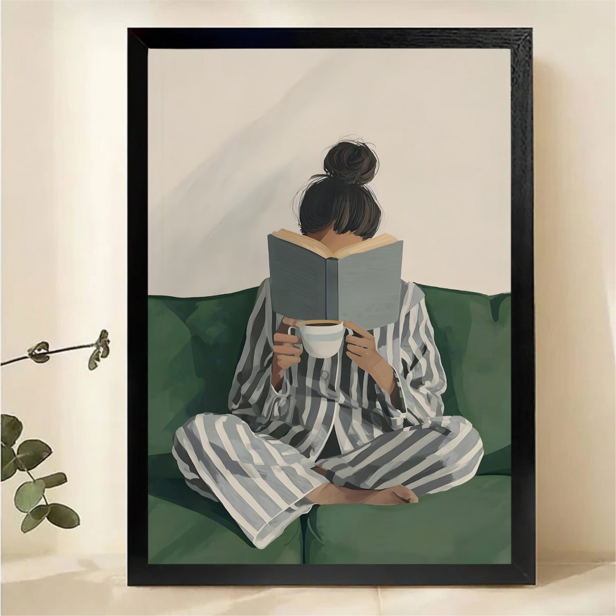 Woman Reading with Coffee Wall Art - Cozy Morning Canvas Print|W1325