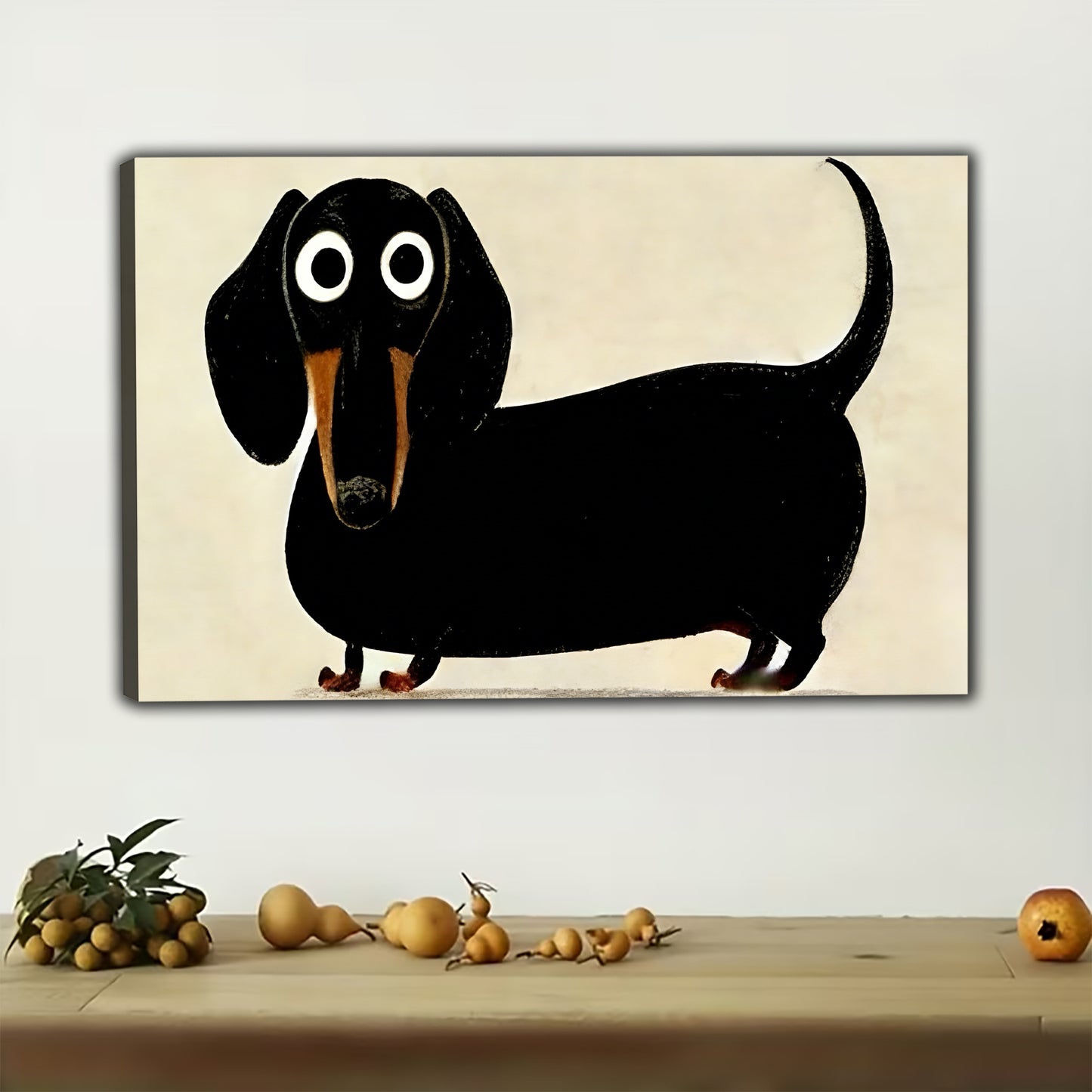 Whimsical Black Dachshund Cartoon Canvas - Quirky Wiener Dog Wall Decor | W533