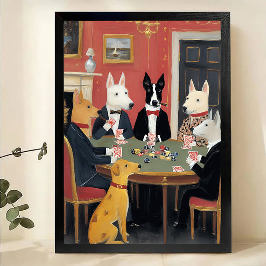 Dogs Playing Poker in Suits Wall Art - Classic Oil Painting Canvas Print|W1393
