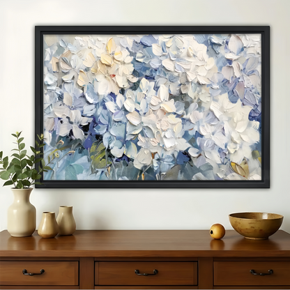 Blue and White Hydrangea Wall Art - Textured Floral Oil Painting Canvas Print| W1366