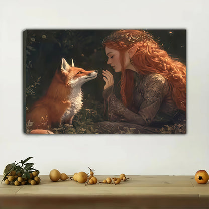 Elf and Fox Wall Art - Fantasy Woodland Enchantment Print| W1038