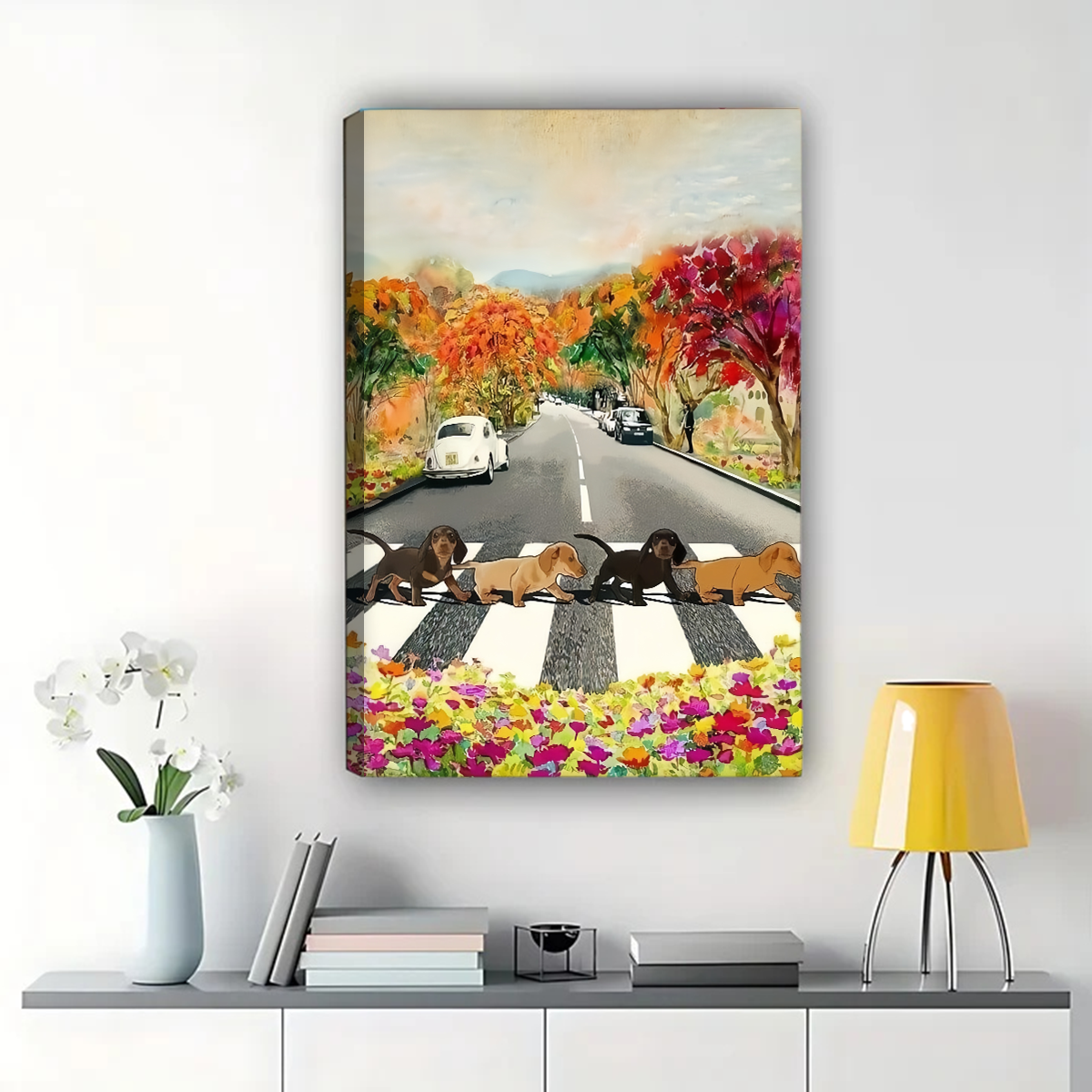 Dachshunds Crossing Abbey Road Wall Art - Beatles Tribute Print|W1302