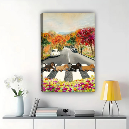 Dachshunds Crossing Abbey Road Wall Art - Beatles Tribute Print|W1302