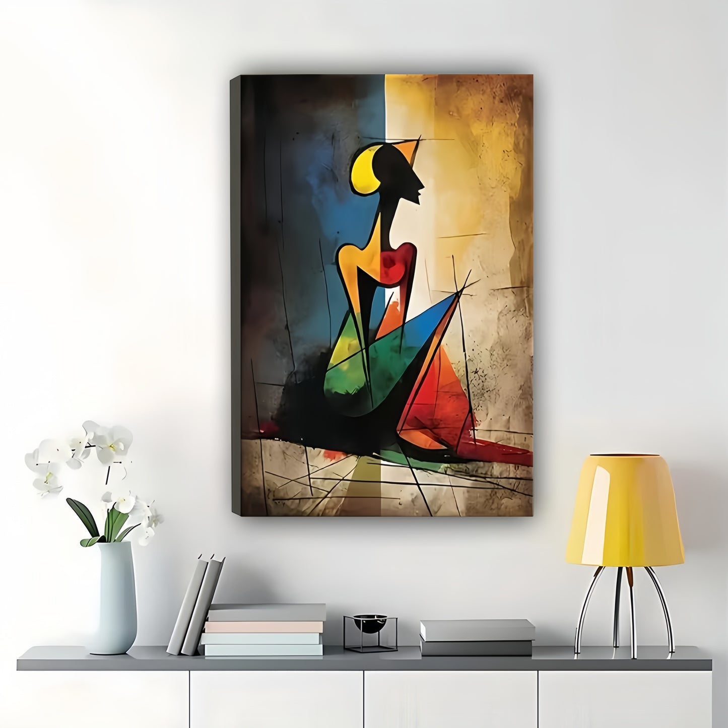 The Abstract Geometric Figure – Modern Artistic Wall Art on Natural Wood Canvas | W619