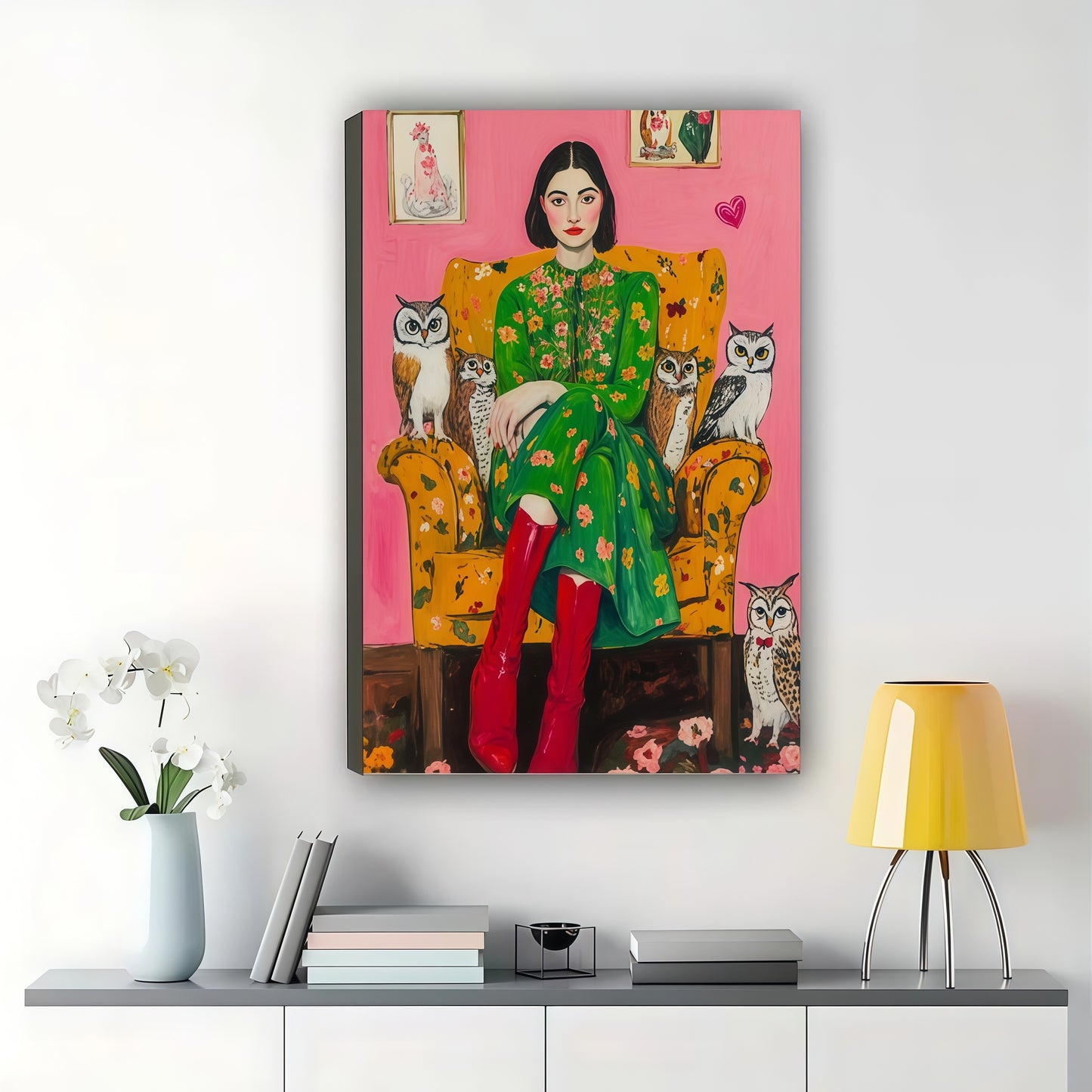 The Bohemian Cat Lady – Vibrant Retro Wall Art on Natural Wood Canvas | W641