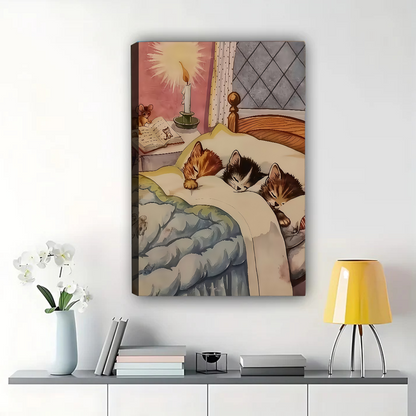 Sleeping Kittens Wall Art - Cozy Bedroom Canvas Print|W1091