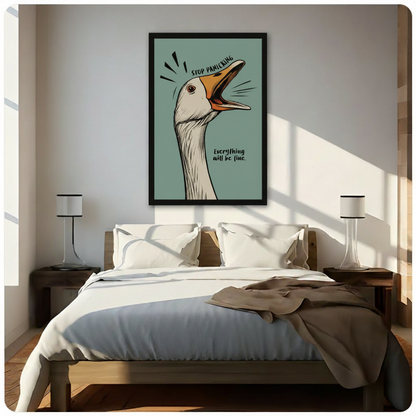 Everything Will Be Fine screaming goose canvas wall art — funny bold illustration print for American home decor