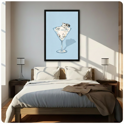 Cat in Martini Glass Funny Canvas Wall Art
