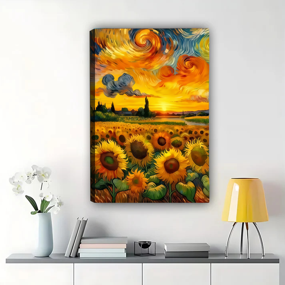 Van Gogh Style Sunflower Field Wall Art - Impressionist Print|W1082