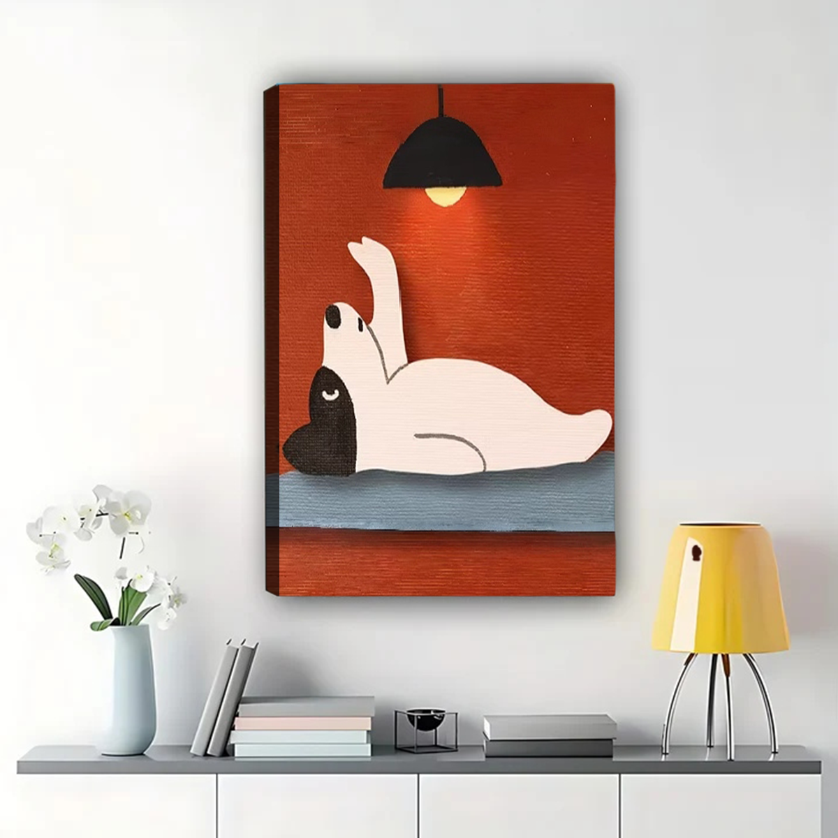 Relaxing Cat Wall Art - Minimalist White Cat Canvas Print|W1129