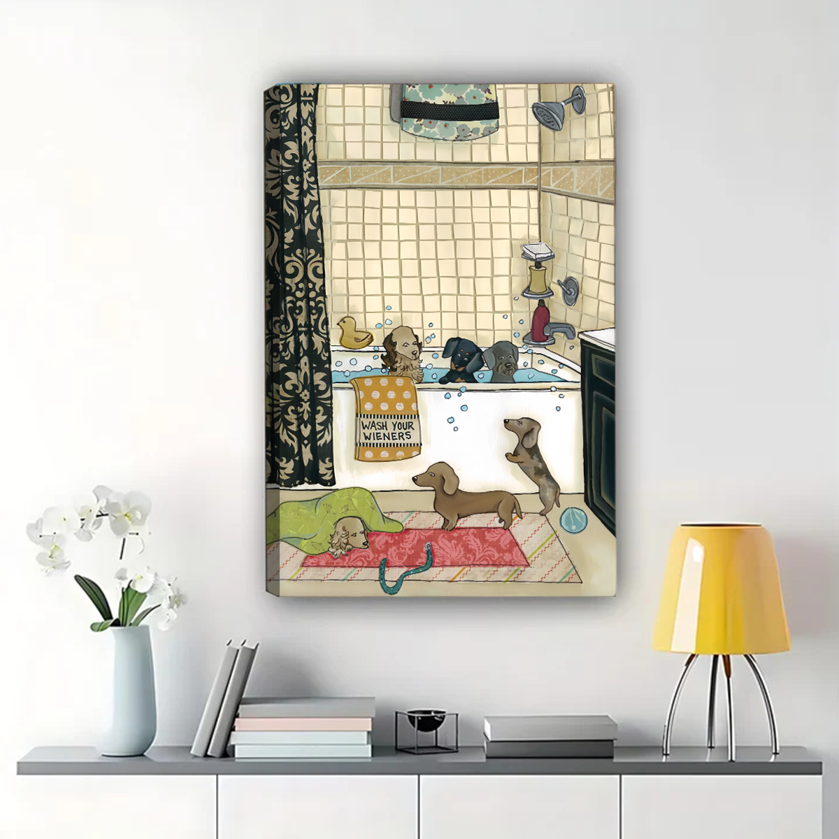 Dachshunds Bathroom Wall Art - Funny Wash Your Wieners Print|W1307
