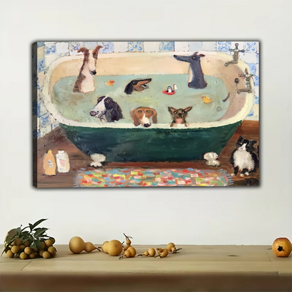 Dogs Bath Time Wall Art - Funny Pet Bathroom Print|W1236