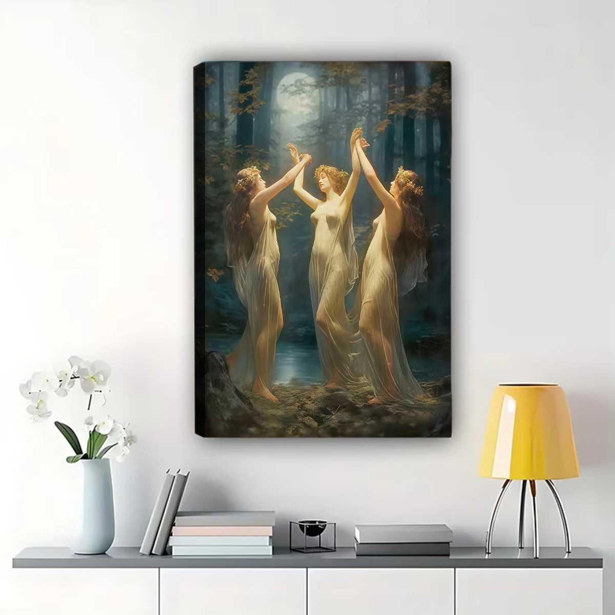 Three Graces Moonlight Forest Art - Classical Nymphs Print| W1056