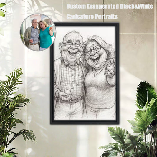Luxury Custom Black and White Caricature Portrait - Personalized Timeless Gift for Individuals, Couples &amp; Families - Hand-Drawn Style Canvas