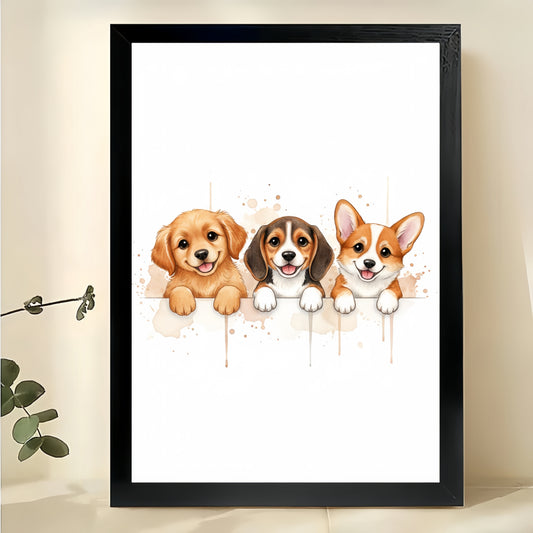 The Watercolor Corgi Trio – Cute Fresh Wall Art on Natural Wood Canvas | W647