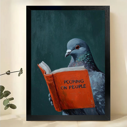 Pigeon Reading “F**king for Pleasure” – Humorous Pop Art Wall Art on Natural Wood Canvas | W832