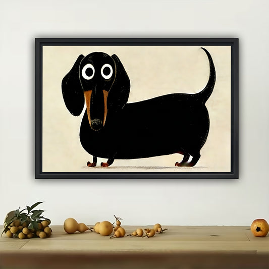 Whimsical Black Dachshund Cartoon Canvas - Quirky Wiener Dog Wall Decor | W533