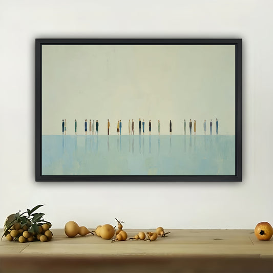 The Minimalist Coastal Horizon – Calm Modern Wall Art on Natural Wood Canvas | W581