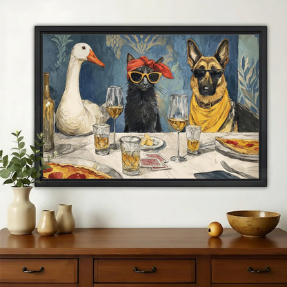 Last Supper Party Animals – Retro Humorous Wall Art on Natural Wood Canvas | W910