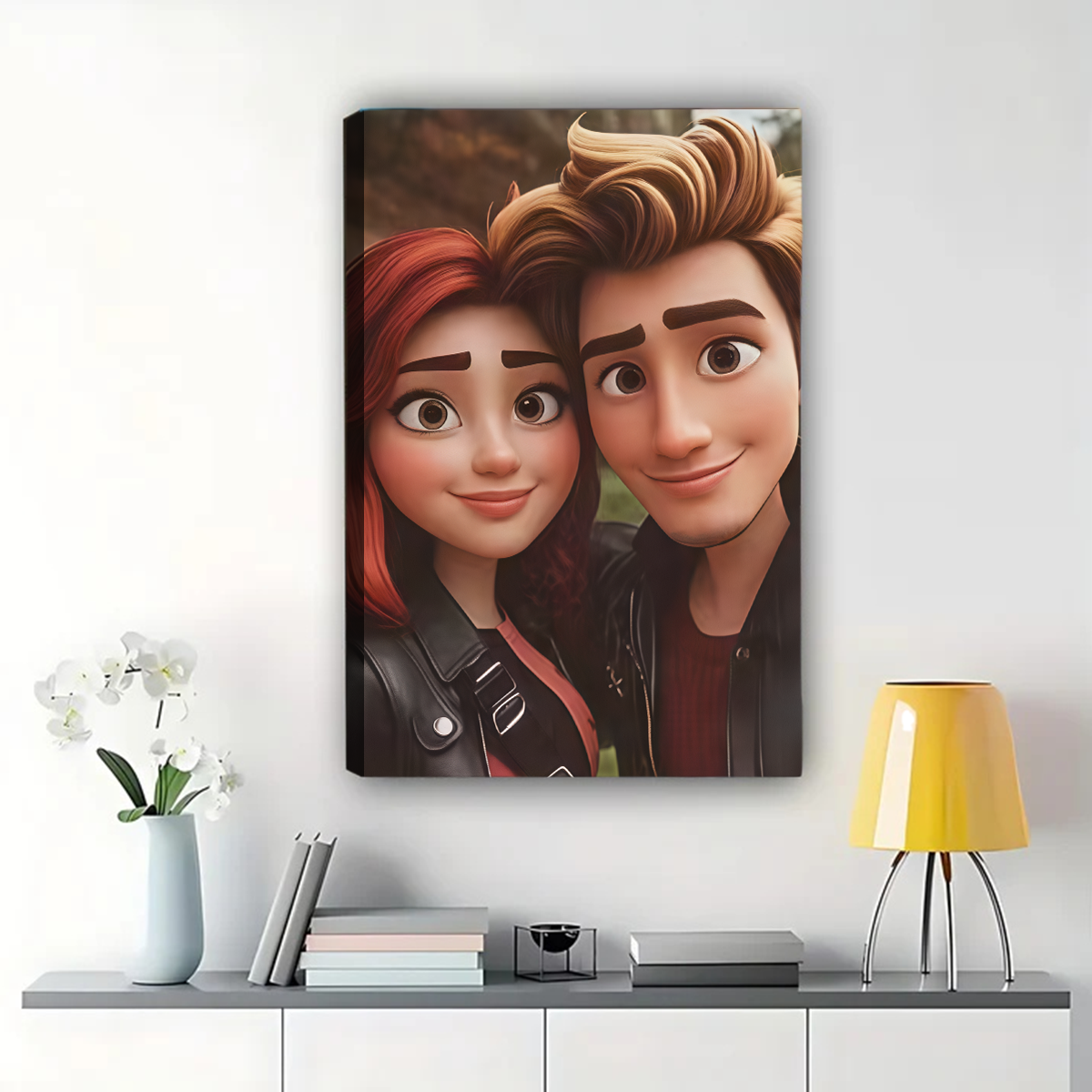 Custom Cartoon Couple Portrait from Photo - Personalized Canvas Art