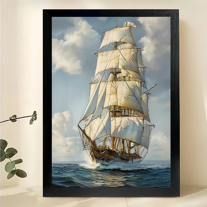 The Realistic Sailing Ship Seascape – Nautical Classic Wall Art on Natural Wood Canvas | W660