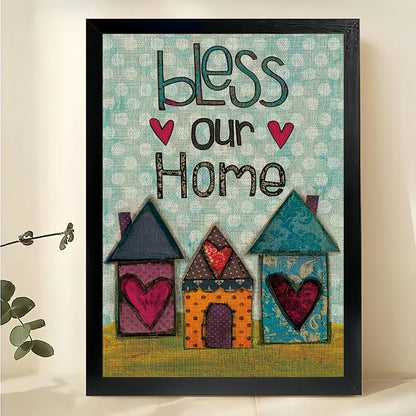 Bless Our Home Cozy House  Hearts – Warm Rustic Wall Art on Natural Wood Canvas | W750