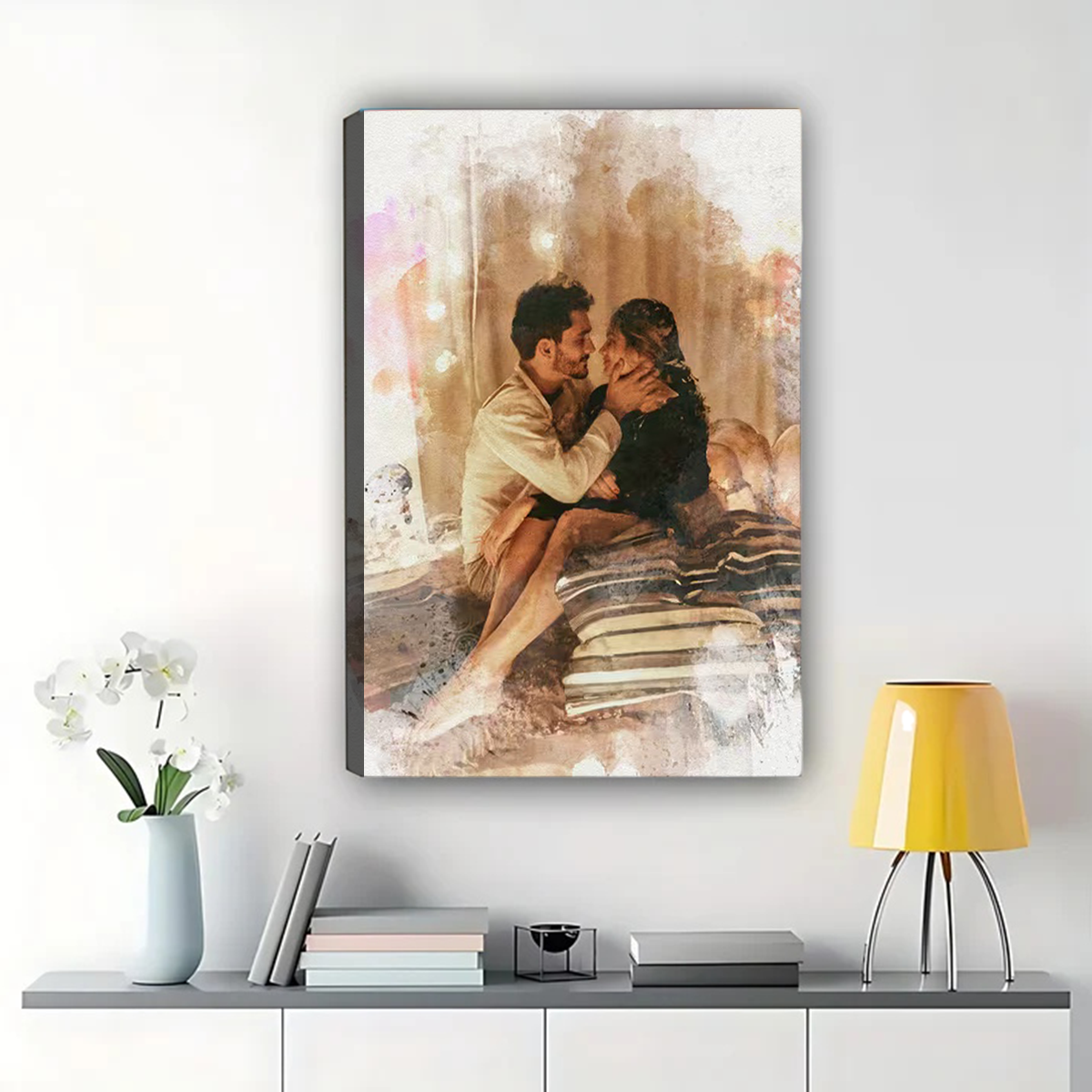 Custom Watercolor Portrait from Photo - Personalized Canvas Wall Art