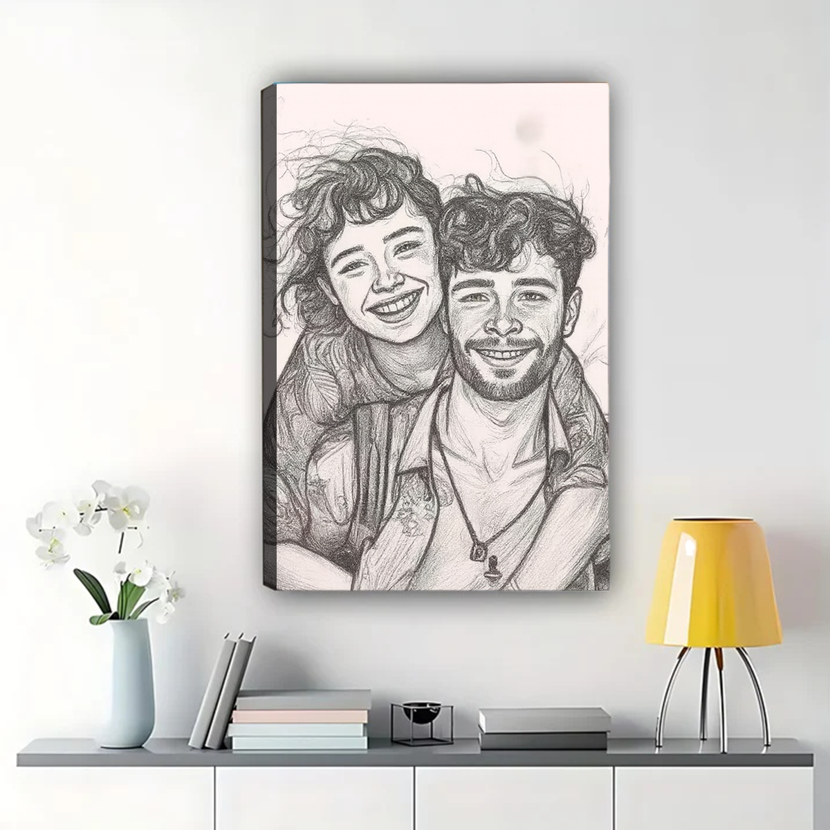 Custom Black and White Sketch Portrait from Photo - Canvas Art