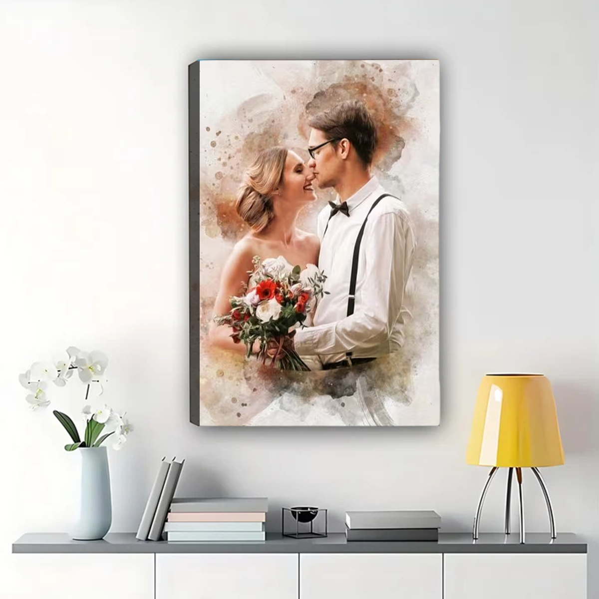 Custom Wedding Watercolor Portrait from Photo - Personalized Canvas
