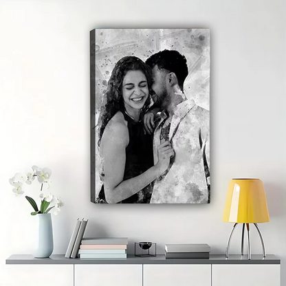 Custom Black and White Watercolor Portrait - Personalized Canvas Art