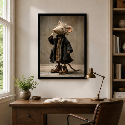 Whimsical Mouse Scholar Vintage Framed Canvas Art w3132