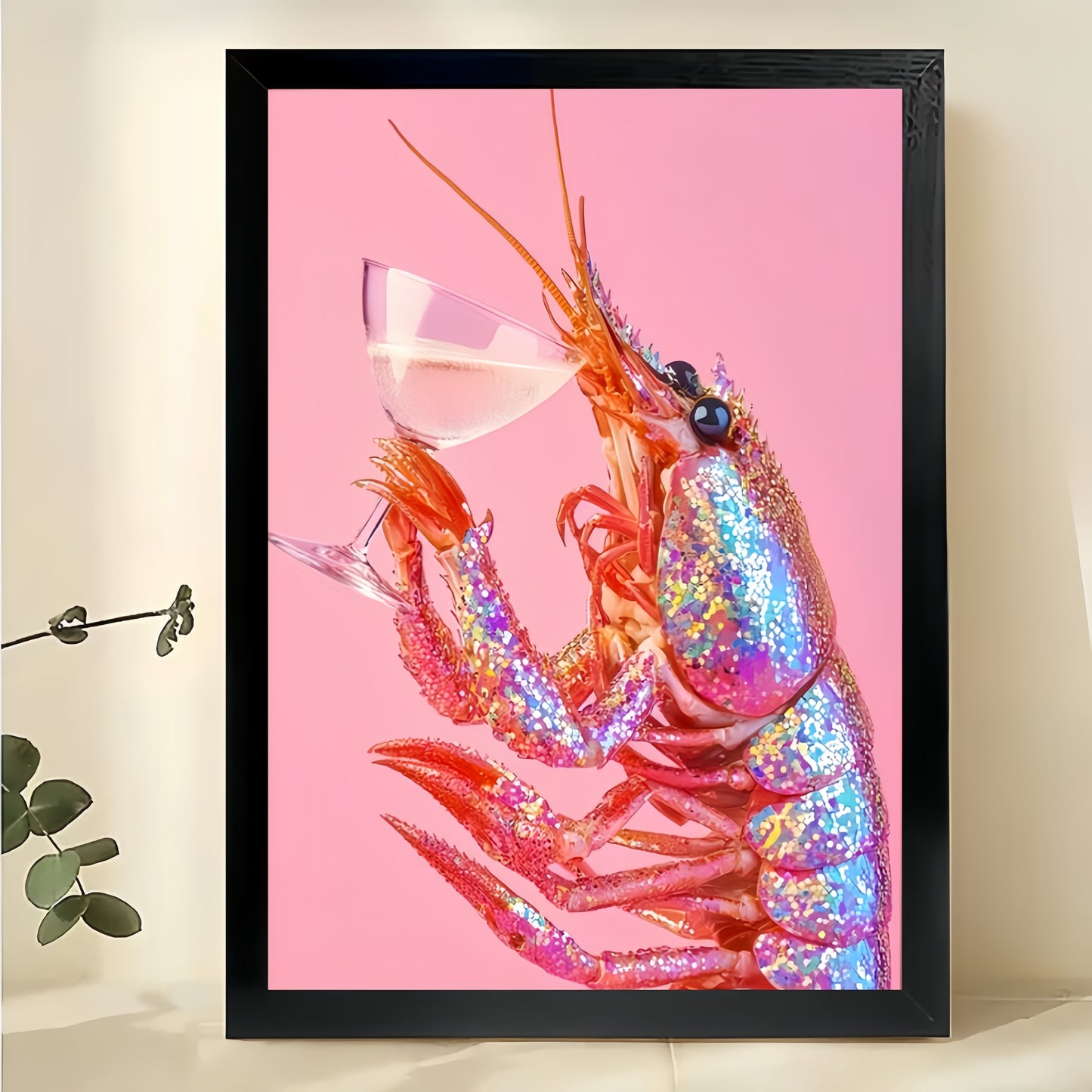 The Pink-Background Lobster Toast – Quirky Retro Wall Art on Natural Wood Canvas | W680