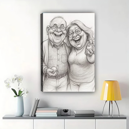 Custom Caricature Portrait from Photo - Black and White Canvas Art