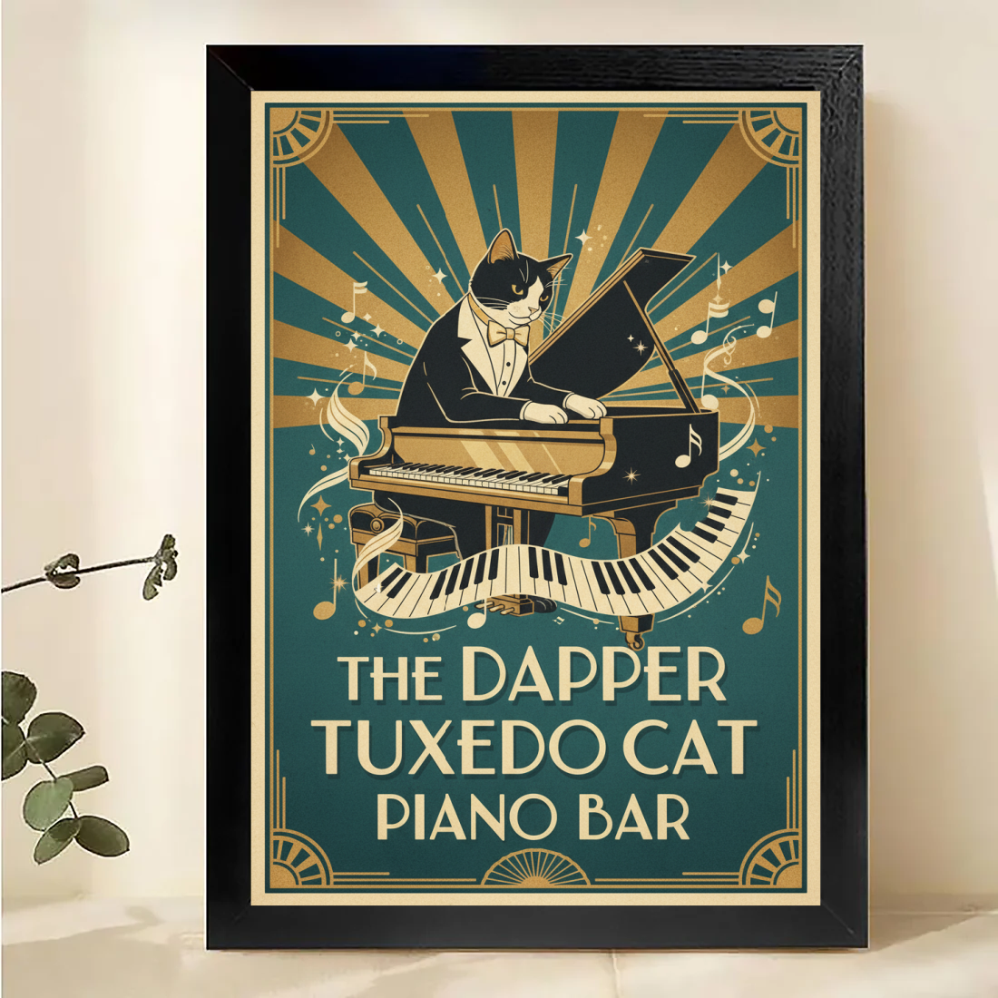 Dapper Tuxedo Cat Piano Bar Poster - Vintage Jazz Wall Art| W1052