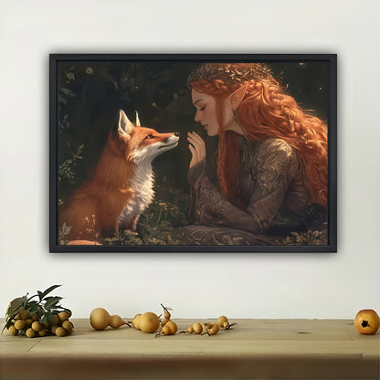 Elf and Fox Wall Art - Fantasy Woodland Enchantment Print| W1038