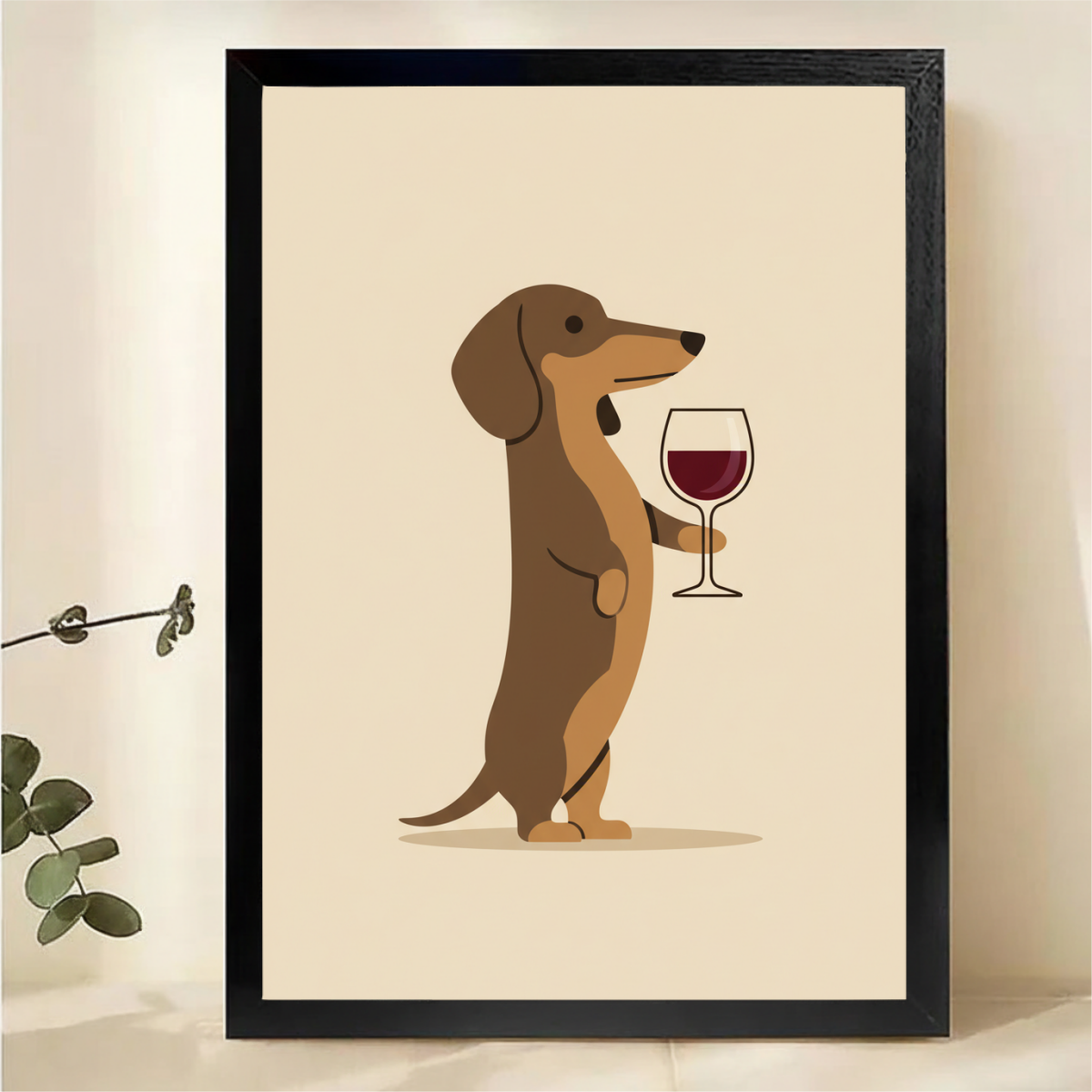 Dachshund with Wine Glass Wall Art - Minimalist Dog Print|W1258