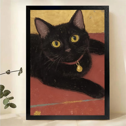 Black Cat with Golden Eyes Wall Art - Charming Portrait Print|W1288
