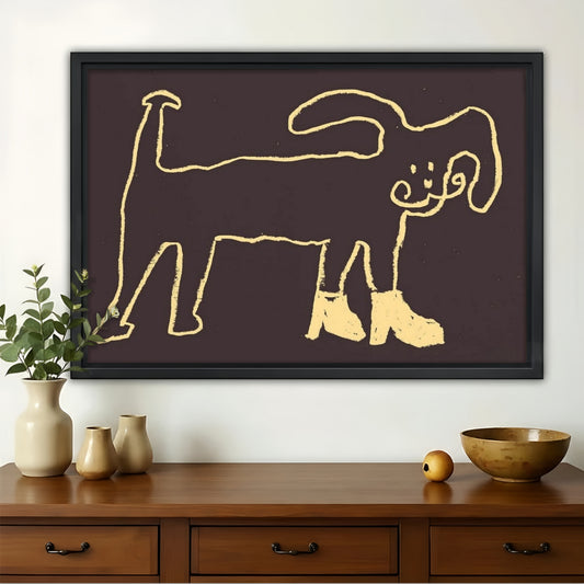 Dog in Boots Line Art Wall Art - Quirky Minimalist Gold Canvas Prin| W1453