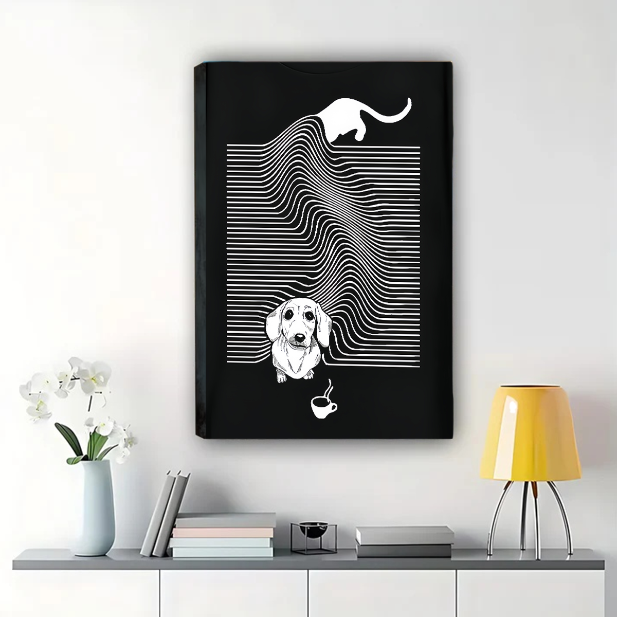 Dachshund Coffee Wave Art - Modern Graphic Print|W1300