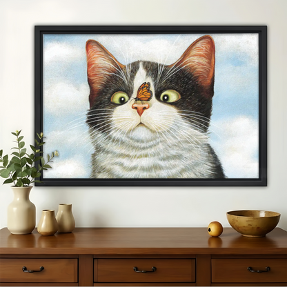 Cat with Butterfly on Nose Wall Art - Whimsical Pet Canvas Print|W1342